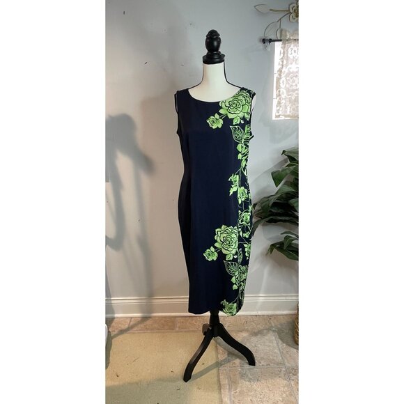 Maya Brooke Womens Size 8 Floral Print Dress Navy & Green Polyester/Spandex - Picture 6 of 12